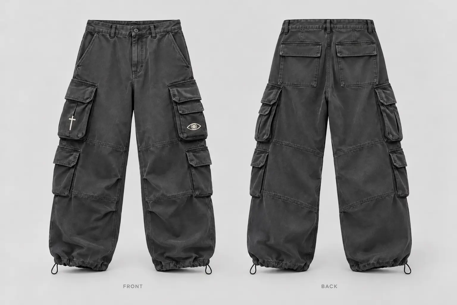 Faith Utility Cargo Pants, front and back
